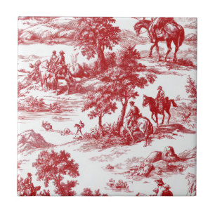 Romantic Red Pastoral Toile Nature Pattern Tile