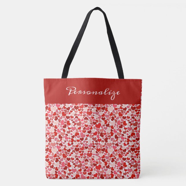 Romantic Red Pink Heart Design Personalized Tote Bag (Front)