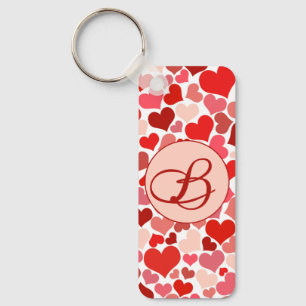 Romantic Red Pink Heart Love Valentine Initial Keychain