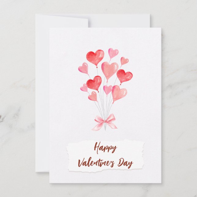 Romantic Red & Pink Hearts Happy Valentines Day Card (Front)