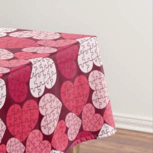 Romantic Red & Pink Jigsaw Puzzle Heart Pattern Tablecloth