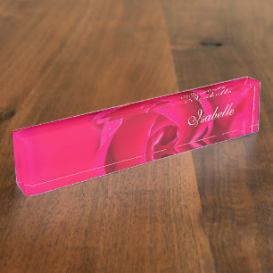 Romantic Red Pink Rose Personalized v2 Desk Name P Nameplate