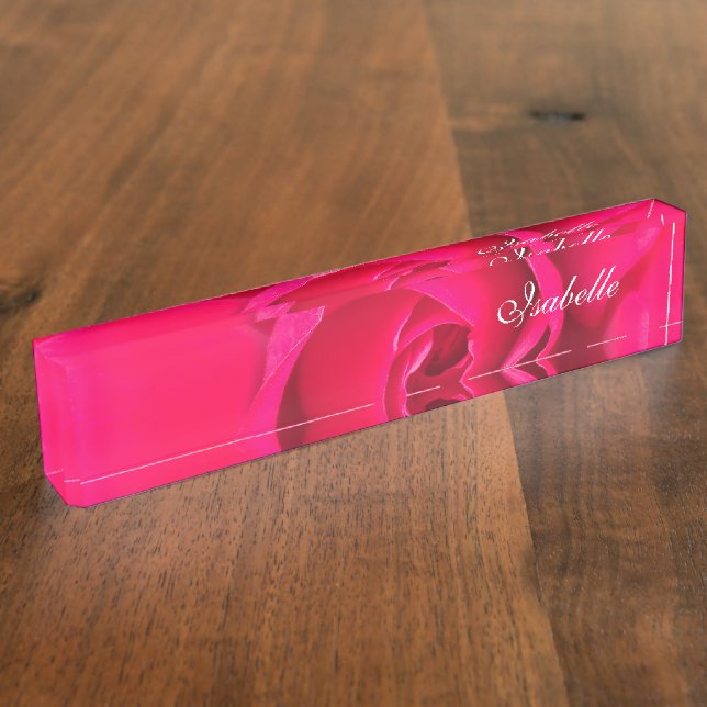 Romantic Red Pink Rose Personalized v2 Desk Name P Nameplate (Side)