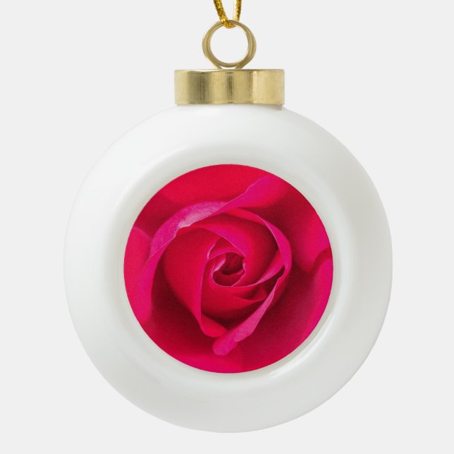 Romantic Red Pink Rose v2 Ceramic Ball Christmas Ornament (Front)