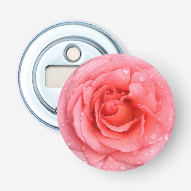 Romantic Red Pink Rose Water Drops Bottle Opener (Front)