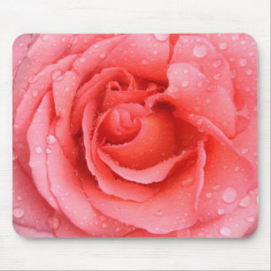 Romantic Red Pink Rose Water Drops Mouse Pad