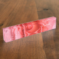 Romantic Red Pink Rose Water Drops Name Plate