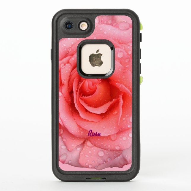 Romantic Red Pink Rose Water Drops Personalized LifeProof iPhone Case (Back)