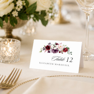 Romantic Red, Purple, Blush Watercolor Floral Table Number