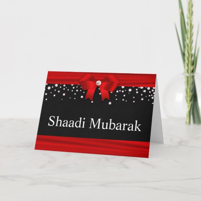 Romantic Red Ribbon Shaadi Mubarak Card (Front)