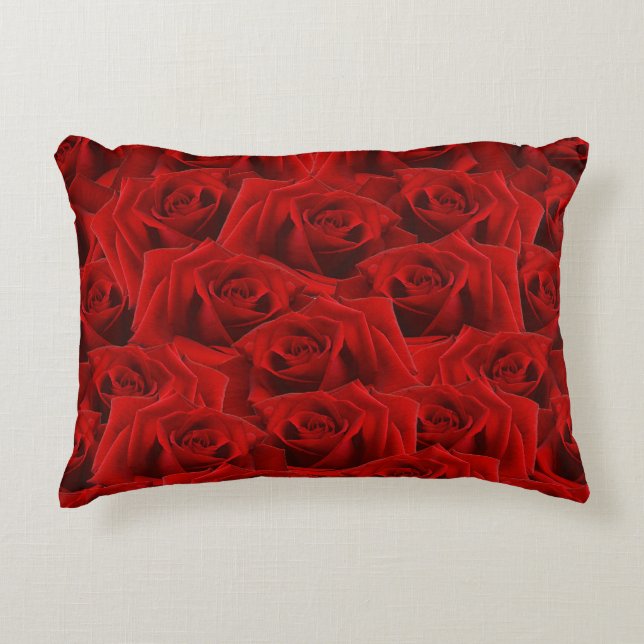  Romantic Red Rose Accent Pillow (Front)