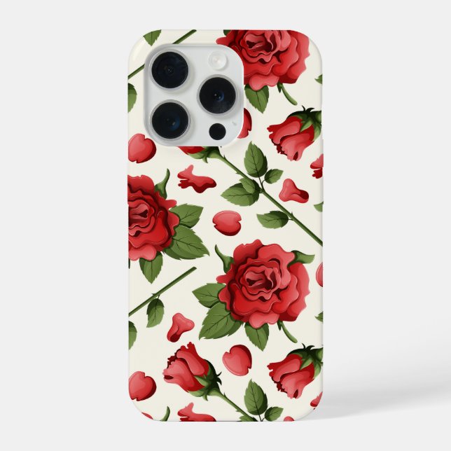 Romantic Red Rose and Botanical Bloom on Cream iPhone Case (Back)