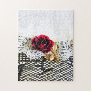 Romantic red rose and white lace jigsaw puzzle