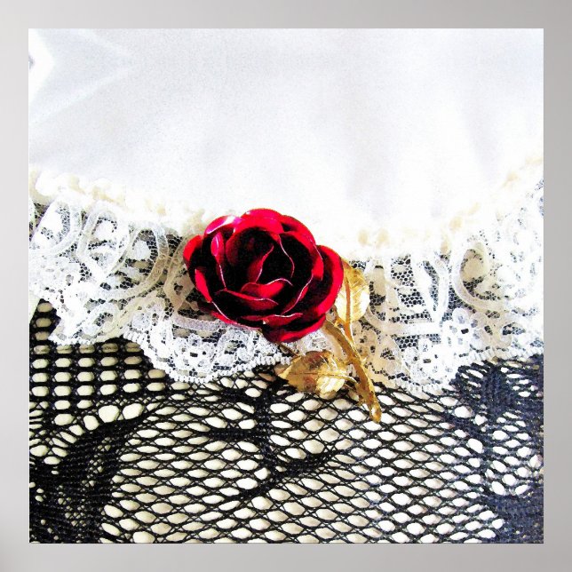 Romantic red rose and white lace poster (Front)