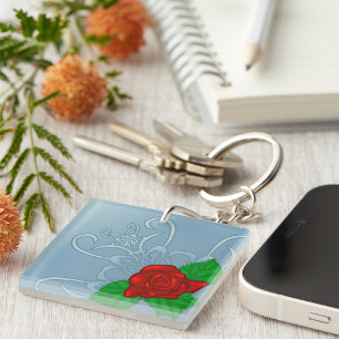 Romantic Red Rose Classic Floral Keychain