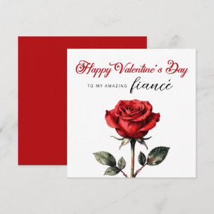 Romantic Red Rose Fiancé Happy Valentines Day Card