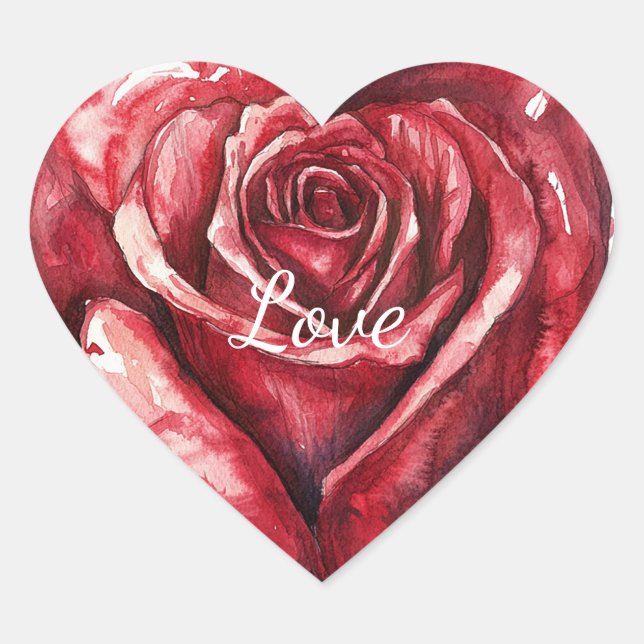Romantic Red Rose Floral Heart Sticker (Front)