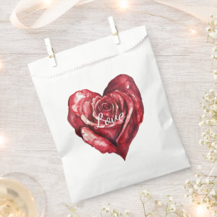 Romantic Red Rose Floral Heart Wedding Favour Bag
