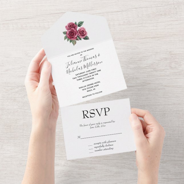 Romantic Red Rose Floral Wedding All In One Invitation (Tearaway)