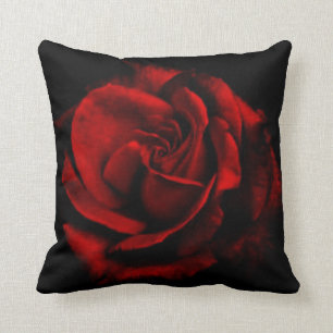Romantic Red Rose Flower Black Throw Pillow
