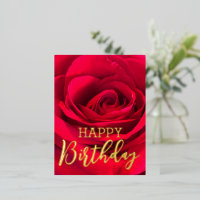 Romantic Red Rose Happy Birthday Real Gold