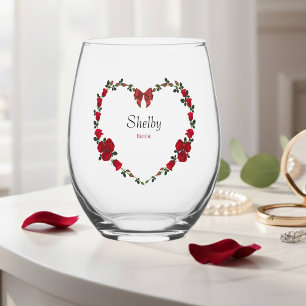 Romantic Red Rose Heart Bride To Be Drinkware Set Stemless Wine Glass