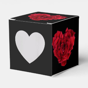 Romantic Red Rose Heart on Black Favor Box