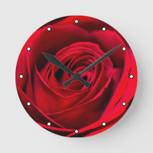 Romantic Red Rose in full bloom with Dots Round Clock