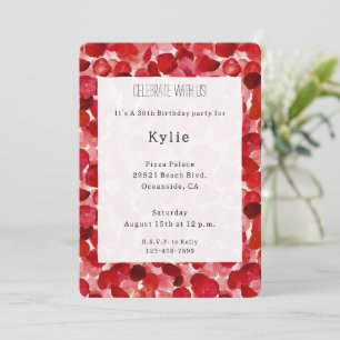 Romantic Red Rose Petals Floral Birthday   Invitation