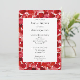 Romantic Red Rose Petals Floral Bridal Shower Invitation