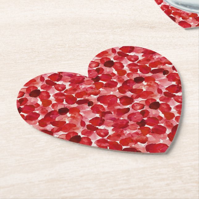 Romantic Red Rose Petals Floral Bridal Shower Paper Coaster (Angled)