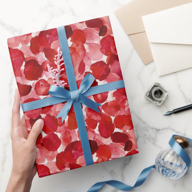 Romantic Red Rose Petals Floral Bridal Shower Wrapping Paper (Gifting)