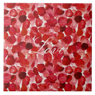 Romantic Red Rose Petals Floral Tile