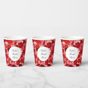 Romantic Red Rose Petals Floral Wedding Paper Cups