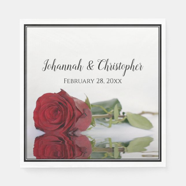 Romantic Red Rose Reflections Elegant Wedding Napkin (Front)
