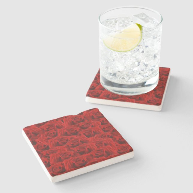  Romantic Red Rose Stone Coaster (Side)