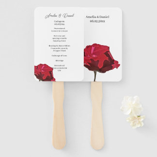 Romantic Red Rose Wedding Ceremony Program Hand Fan