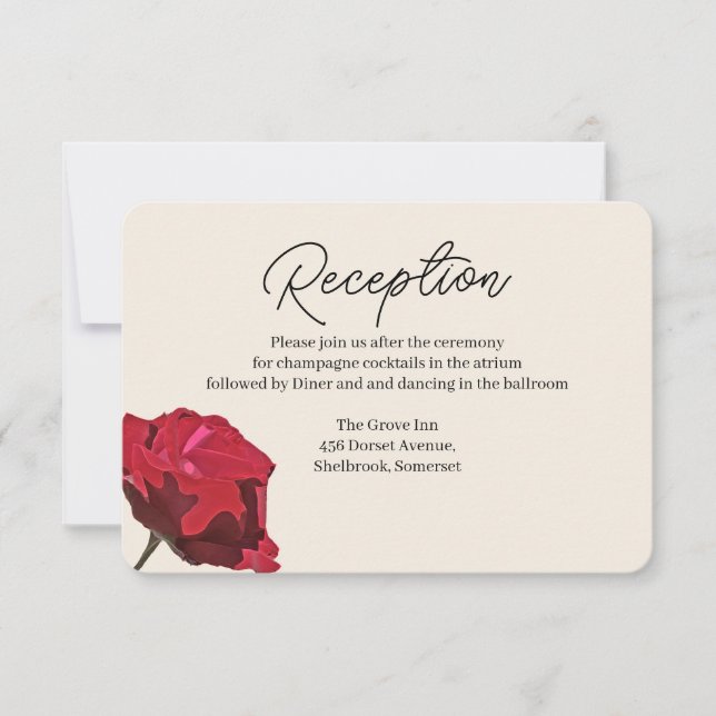 Romantic Red Rose Wedding Reception Card (Front)