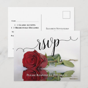 Romantic Red Rose Wedding RSVP Postcard