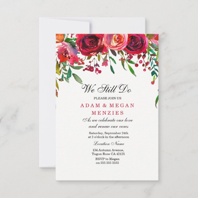 Romantic Red Rose Wedding Vow Renewal Invite (Front)