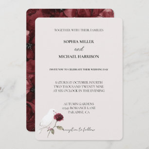 Romantic Red Rose White Bird Floral Wedding Invitation