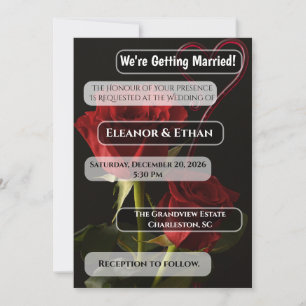 Romantic Red Roses Abstract Heart Love Wedding Inv Invitation