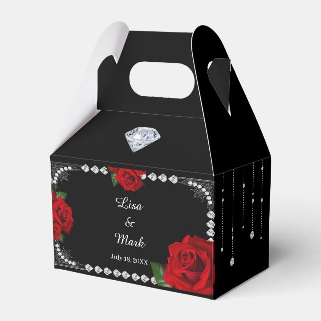 Romantic Red Roses And Diamonds Favor Box (Front Side)