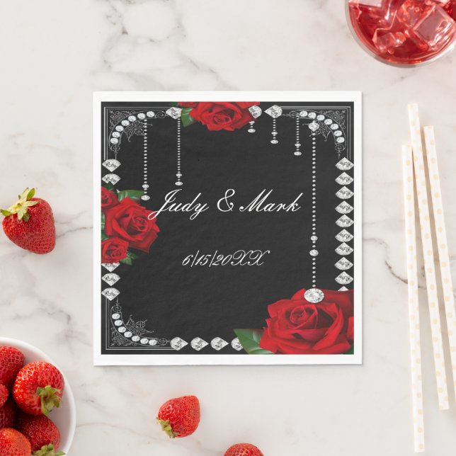 Romantic Red Roses And Diamonds Paper Napkin (Insitu)
