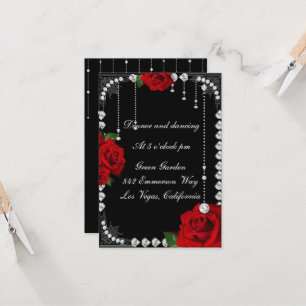 Romantic Red Roses And Diamonds Reception Card