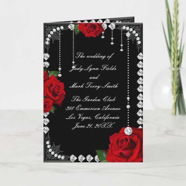 Romantic Red Roses And Diamonds Wedding Program (Front)