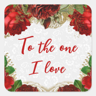 Romantic Red Roses and Gold Foil Valentine's Day Square Sticker