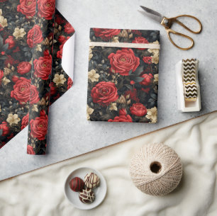 Romantic Red Roses and Vanilla White Flowers Wrapping Paper