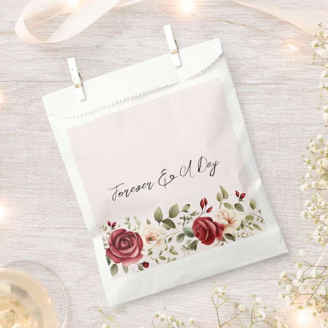 Romantic Red Roses Blush Pink Wedding Favour Bag (Clipped)