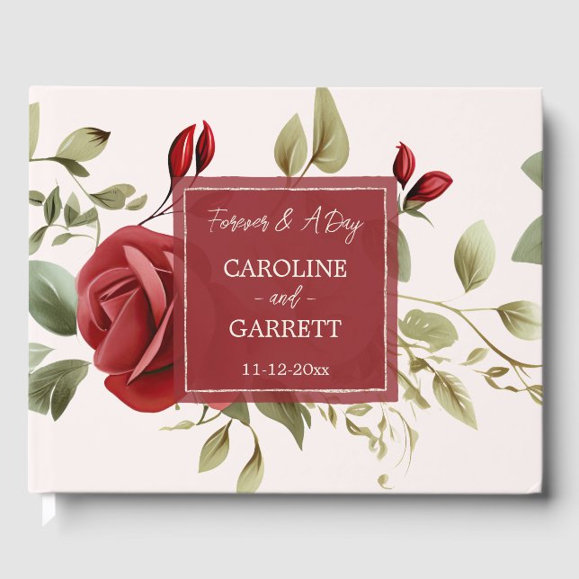 Romantic Red Roses Blush Pink Wedding  Guest Book (Front)